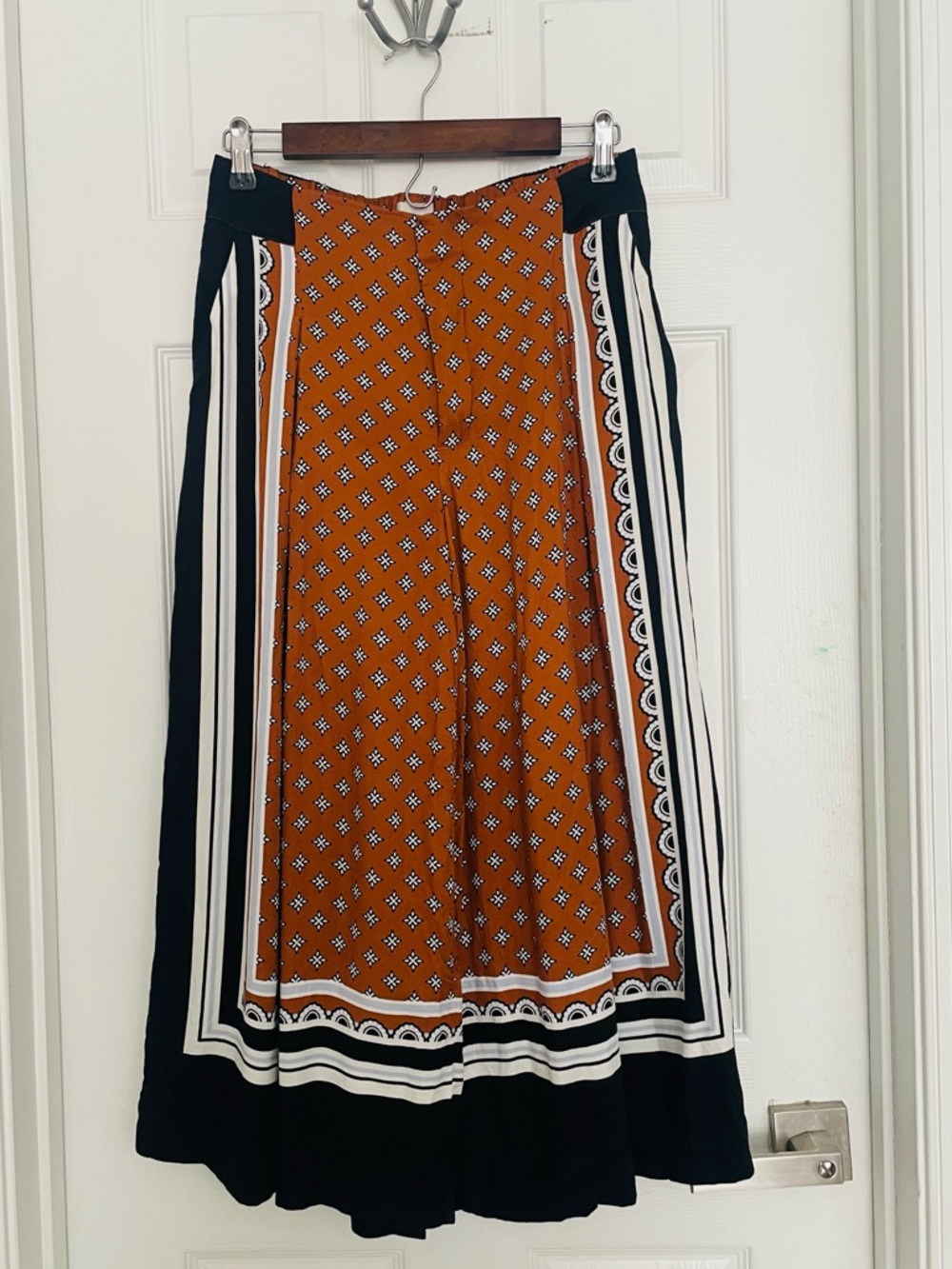 Maeve Rust & Black Patterned Wide-Leg Culottes
